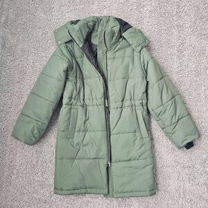 Free Assembly Long Puffer Coat in Green size XS